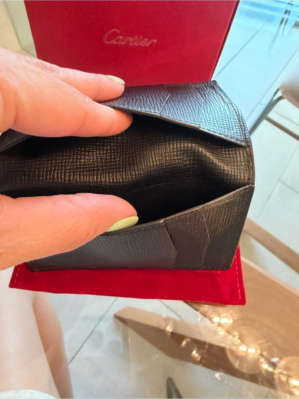 Cartier Losange Black Grained Calfskin Card Holder with Palladium Logo